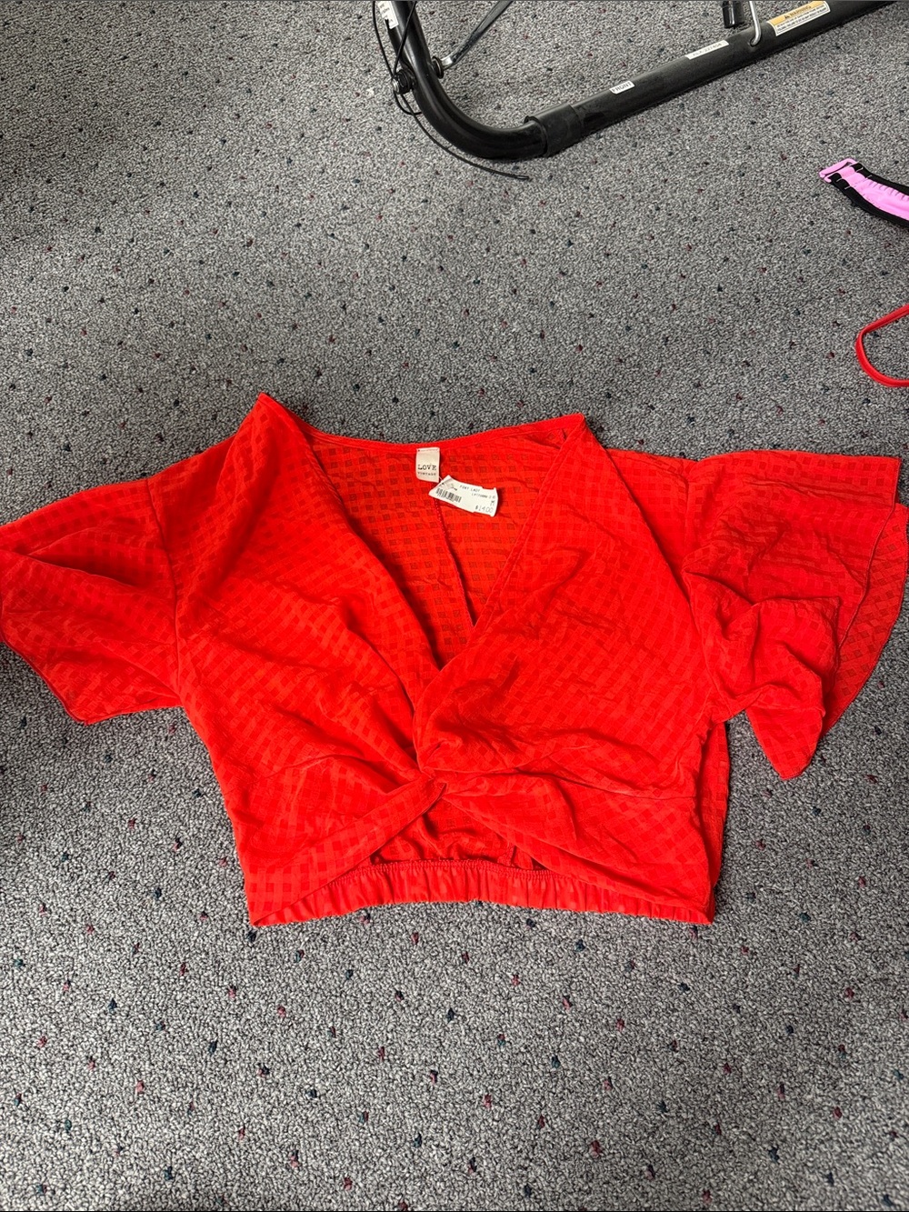 Twist-Front Red Crop Top with Flutter Sleeves